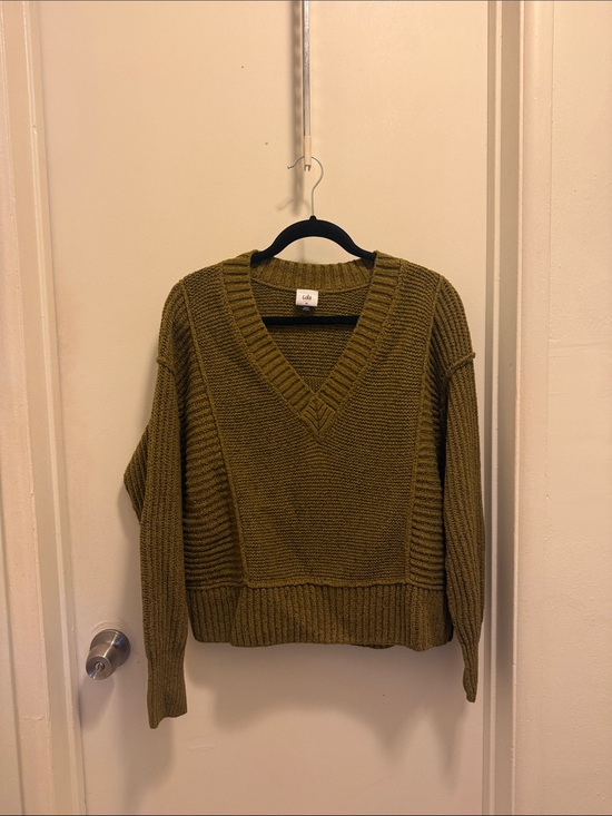 CAbi Sweaters - CAbi Olive Green V-Neck Ribbed Knit Sweater
